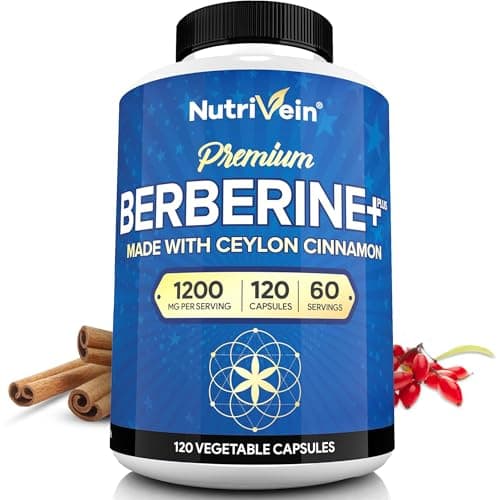 Nutrivein Premium Berberine 1200 mg with Ceylon Cinnamon - 120 Capsules: High-Absorption Berberine Supplement for Defenses, Digestion, & Metabolism - Image 1