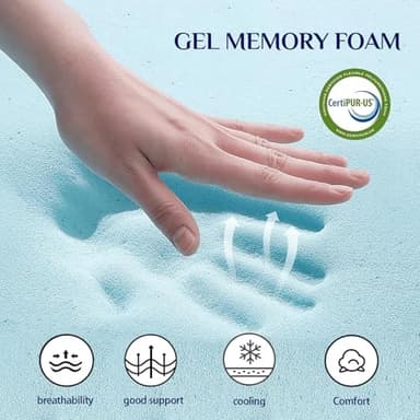 Dual Layer 3 Inch Memory Foam Mattress Topper Queen Size, 2 Inch Cooling Gel Memory Foam Plus 1 Inch PillowTop Mattress Pad Cover, with 8-21 Inch Deep Pocket, Grey - Image 4