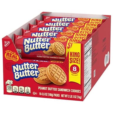 NUTTER BUTTER Peanut Butter Sandwich Cookies, King Size, 10-3.5 oz Snack Packs - Image 13