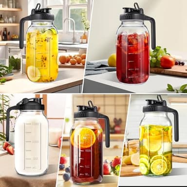 64oz Glass Pitcher with Lid, 2 Quart Mason Jar Pitcher with Lid and Spout, Wide Mouth Breast Milk Pitchers Glass Jug Sun Tea, Cold Brew Coffee Pitchers, Fridge Container for Water, Juice, Tea - Image 7
