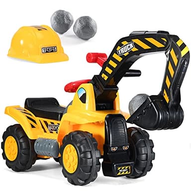 Play22 Toy Tractors for Kids Ride On Excavator - Music Sounds Digger Scooter Bulldozer Includes Helmet with Rocks - Pretend Play - Toddler Construction Truck - Image 1