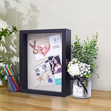 UMICAL 11x14 Shadow Box Display Case Black Shadow Box Frame with Linen Back and HD Plexiglass Window Door Wood Memory Box for Keepsakes - Image 7