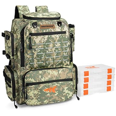 KastKing Bait Boss Fishing Tackle Backpack with Rod Holders-4 Tackle Boxes-Rain Cover,43L Large Storage for Fishing Gear, Dark Green Camouflage - Image 1