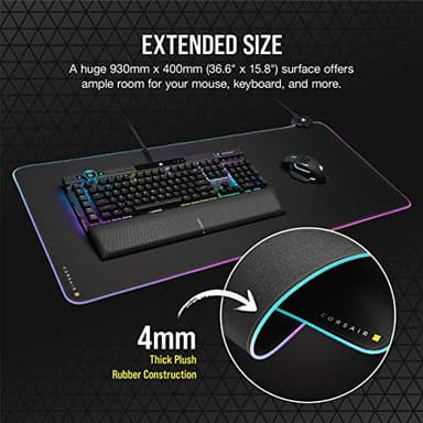 CORSAIR MM700 RGB Extended Cloth Gaming Mouse Pad - 36.6" x 15.8" - 360° RGB Lighting - Two USB Port Hub - Thick Rubber - Black - Image 6