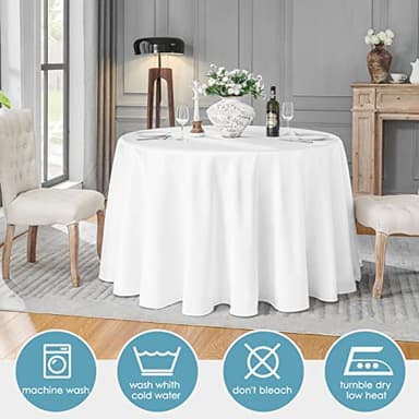 VidaFete Round Tablecloth 132inch 10pack Polyester Table Cloth, Stain Wrinkle Resistant Polyester Dining Table Cover for Kitchen Dinning Party Wedding Rectangular Tabletop Buffet Decoration(White) - Image 4