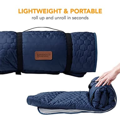 Friends Forever Large Travel Dog Bed Mat, Portable Pet Sleeping Pad with Carrying Strap, Couch Protector, Soft Quilted Cover Throw for Cold Weather, Machine Washable, 50" W x 60" L, GEO Navy/Grey - Image 4