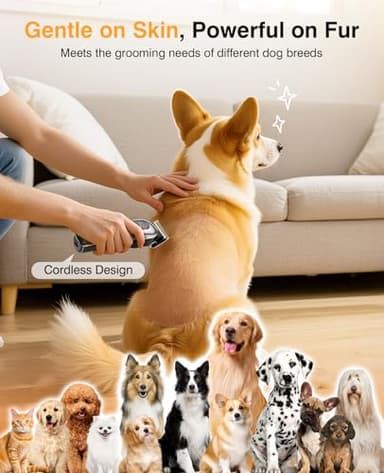 Dog Grooming Kit, Dog Clippers for Grooming for Heavy Thick Hair, Low Noise Cordless Pet Hair Trimmer with Stainless Steel Blade, Professional Rechargeable Hair Trimmer for Dogs and Cats - Image 6