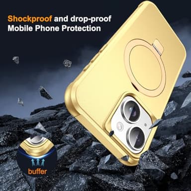 SKYLMW Compatible with iPhone 15 Case with Invisible Magnetic O-Ring Stand Military-Grade Case for iPhone 15 6.1" [Compatible with Mag-Safe][Great Grip Feeling], Gold - Image 7