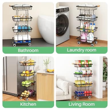 Fruit Basket Kitchen Pantry Organizers and Storage - 4 Tier Stackable Metal Wire Basket Stand for Fruit Vegetable Snacks Jars Bins Containers Organization, Black - Image 7
