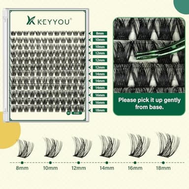 KEYYOU Lash Clusters Kit 144pcs Thick Volume D Curl Lash Clusters Lash Extension Kit with Mascara Brush Bond and Seal Lash Glue Remover Lash Applicators Lash Brush for DIY Lash Extensions (Y02 Kit) - Image 5