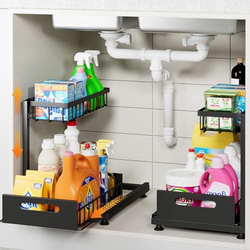 2 Pack Under Sink Organizer Storage 2-Tier Premium Metal Pull-Out Racks, Height Adjustable, Easy Installation | Kitchen & Bathroom Organizers - Image 1