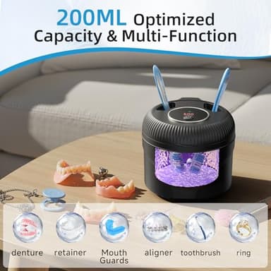 Ultrasonic Retainer Cleaner, 45kHz Retainer Cleaner Machine for Dentures, Mouth Guards, Aligners, Braces, Toothbrush Heads & Jewelry, 200ML Dental Cleaning Pod with 4 Modes & Digital Timer - Image 5