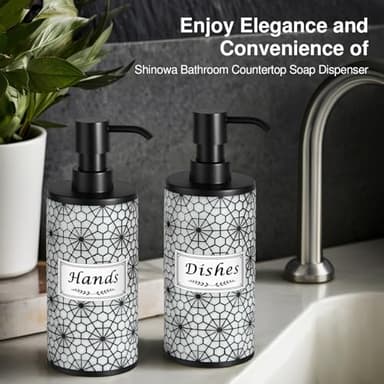 Shinowa Resin Bathroom & Kitchen Soap Dispenser Set, 2 Pack Refillable 17oz Hand & Dish Soap Dispenser - Image 2