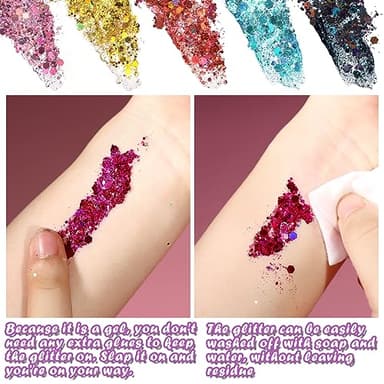 Teenitor Body Glitter Face Glitter Makeup Festival Glitter, 12 Colors Face and Body Glitter Gel, Hair Glitter Gel, Body Makeup - Image 8