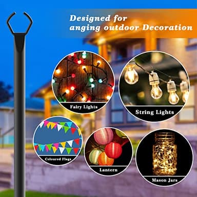 Mutovlin 2 Pack String Light Poles,10 Ft Light Poles for Outside String Lights,Outdoor Lights Pole with Fork,Metal Poles Stand for Patio Deck Backyard - Image 2