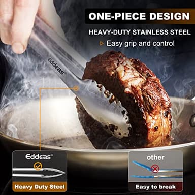 Tongs For Cooking - Heat Resistant 600 Degrees Stainless Steel Kitchen Tong,Heavy Duty Metal Locking Tongs - Perfect for Food,Salad and BBQ set of 3 (7",9" and 12") Dishwasher - Image 2