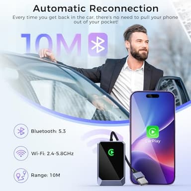 TERUNSOUl Wireless CarPlay Adapter for Apple iPhone, Convert Wired CarPlay to Wireless, Plug-and-Play, Stable Connection Compatible with OEM Wired CarPlay Vehicles & iOS 10+ - Image 4