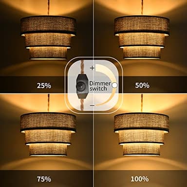 XININSUN 3-Tier Drum Plug in Pendant Light,Hanging Lamp with Dimmable Switch 15ft Hemp Rope Cord, Hanging Lights Fixture with Plug in Cord Plug in Chandelier for Bedroom Dining Room Entryway... - Image 3