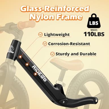 Ridego 14 Inch Balance Bike for Kids 2-6 Year Old,Lightweight Kids Bike with Adjustable Seat, Push Bicycle with Air Rubber Tires，Ride-on Toys Birthday Gift - Image 4