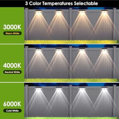 LIANGLOME Solar Fence Lights Outdoor - 2700/4000/6000K 3 Mode, Waterproof LED, Fence Light Solar Powered for Outside, Backyard/Railing/Step/Patio/Wall and Home Improvement(8 Pack) - Image 4