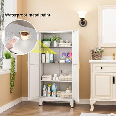RISTERN White Metal Storage Cabinet, 48" Steel Cabinets for Home Office, Kitchen Pantry Storage Cabinet with Doors and 3 Adjustable Shelves, for Office, Home, Garage, School - Image 3