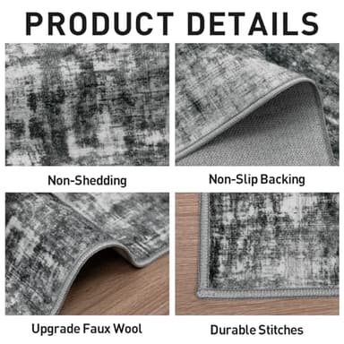 9x12 Area Rugs Washable Rug: Modern Abstract Living Room Rug Soft Anti-Skid Thin Carpet Indoor Floor Non-Shedding Carpets for Bedroom Dining Room Farmhouse Nursery Home Office Black - Image 5