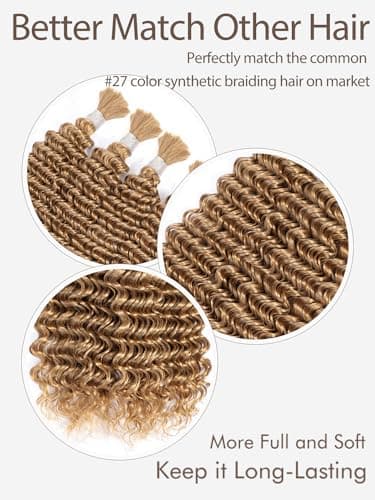 12A #27 Honey Blonde Human Braiding Hair for Boho Braids 1 Bundle 18 Inch 50g Deep Wave Braiding Hair for Bohemian Knotless Braids 100% Unprocessed Virgin Bulk Hair Extensions No Weft - Image 2