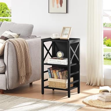 MNEETRUNG Small Bookshelf,3 Tier Industrial Bookcase with Metal Frame and Backboard,Low Black Book Shelf,Book case for Small Spaces,Living Room,Bedroom and Home Office - Image 4