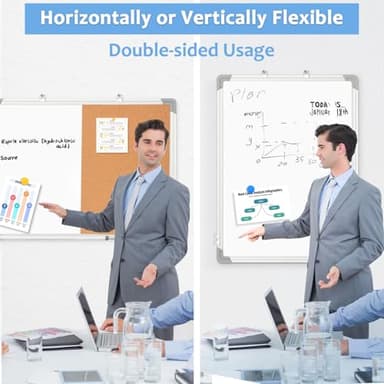 AMUSIGHT 24" x 18" Dry Erase Board & Cork Board Combo for Wall, Magnetic Double-Sided White Board Cork Board Combination Hanging Whiteboard for Planning, Memo, School, Home, Office - Image 6