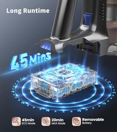 NADALY Cordless Vacuum Cleaner, Powerful Stick Vacuum with 45min Runtime, Anti-Tangle Vacuum Cleaners for Home, 1.5L Dust Cup, Rechargeable Wireless Vacuum for Hardwood Floor Carpet Pet Hair - Image 5