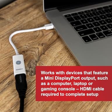 GE Mini DisplayPort Thunderbolt to HDMI Adapter, Compatible with Apple iMac, MacBook and PC, Supports Full HD 1080P and 4K Ultra HD, White, 33589 - Image 4