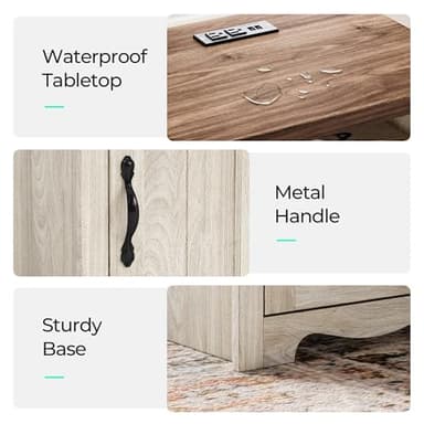 LINSY Farmhouse Night Stand Set of 2, 18.9” Wood End Table with Charging Station, Side Table for Bedroom, Living Room, Couch with USB Ports and Outlets, Nightstand with Storage, Beige - Image 4