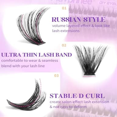 Russian Lash Extensions Kit Spikes Lash Individuals 100D 120D Volume Eyelash Clusters D-Curly Lash Clusters Kit 12-19MM DIY Eyelash Extensions with Bond and Seal Eyelash Glue and Tweezers by Mavphnee - Image 7
