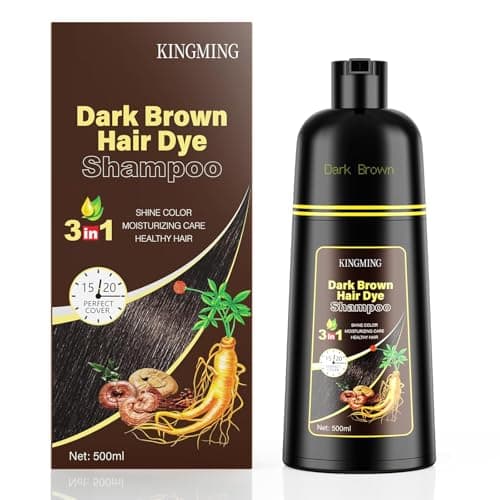 KINGMING Dark Brown 3 in 1 Hair Dye Shampoo for Gray Coverage, Herbal Ingredients for Men and Women, 500ml (Dark Brown) - Image 1
