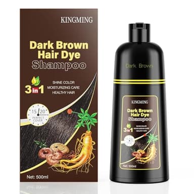 KINGMING Dark Brown 3 in 1 Hair Dye Shampoo for Gray Coverage, Herbal Ingredients for Men and Women, 500ml (Dark Brown) - Image 1