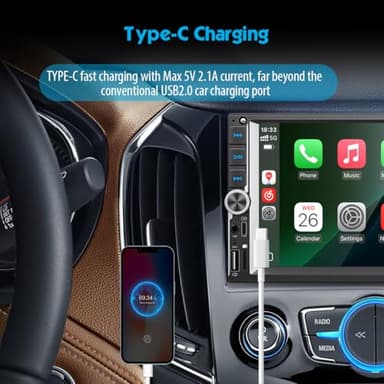 [Ready for IOS26] 7" Wireless Apple CarPlay & Android Auto Double Din Car Stereo - 240W High-Power Sound, Touchscreen Bluetooth Receiver with USB-C/AUX/TF Ports, RDS/FM/AM Radio, MirrorLink HD Display - Image 9