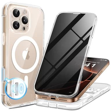 BERFY for iPhone 16 Pro Case, Compatible with MagSafe, Built-in Privacy Screen Protector and Camera Protection, Anti-Spy Full Body Shockproof Clear Phone Case for 16 Pro 6.3", Transparent - Image 1