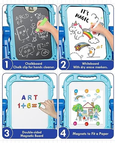 Lehoo Castle Easel for Kids, 4 in 1 Double Sided Kids Art Easel with Magnetic White Board & Chalk Board, Adjustable Standing Toddler Easel with Drawing & Writing Accessories - Gift for Boys and Girls - Image 4
