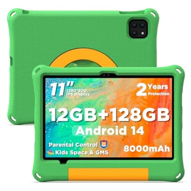 CALLSKY-NOTE Kids Tablet 11 Inch, Android Tablet with 2 Years Protection, 12GB+128GB, 8000mAh, with EVA Case, Parental Control, Pre-installed Educational APP, WiFi 6, Dual Camera, Quad Speakers, Green - Image 1