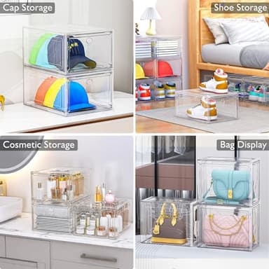 Thicken & Sturdy Clear Shoe Storage Organizer with Magnetic Door, Stackable Boxes for Closet, Foldable Space-Saving Shoe Rack for Sneaker Boot Container, Plastic Shoe Cabinet Shoe Box 6 Pack, White - Image 7