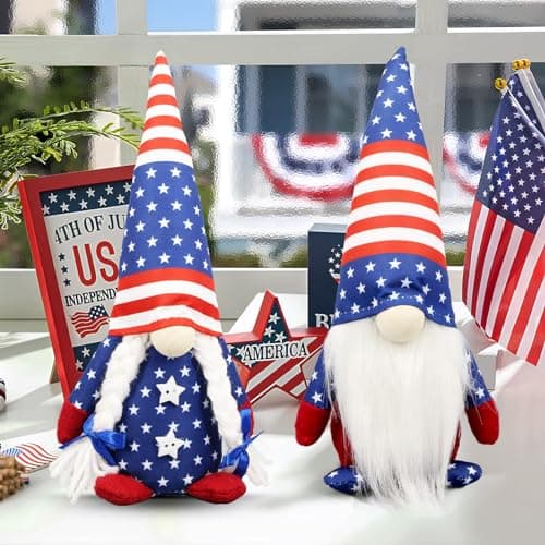 4th of July Decorations - Memorial Day Decorations - Patriotic Plush Gnomes for Home - Fourth of July for Office Desk Decor, Indoor - Red White Blue Gnome Figurines Decor for Independence Labor Day - Image 1