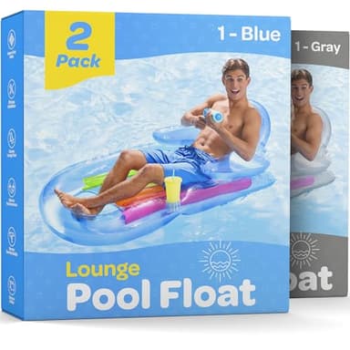Pool Floats [Set of 2] Inflatable Lounge with Headrest & Cup Holder Inflatable Pool Floats Adult, Pool Float Comes in 2 Fun Colors, Blue & Pearlescent Silver, (60" X 33) Fun Floats for Swimming Pool. - Image 9