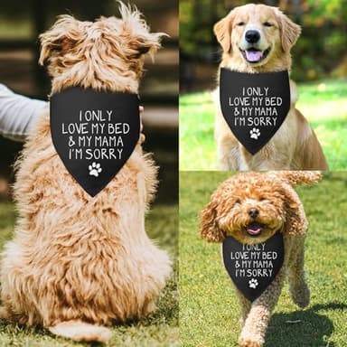 I Only Love My Bed and My Mama Puppy Dog Scarf I Love My Mom Dog Bandana Funny Cute Black Dog Bandana Photo Prop Pet Scarf Accessories for Pet Dog Lovers Dog Mom Gifts - Image 2