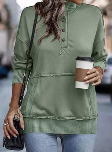 SHEWIN Oversized Sweatshirt for Women Loose Fit Casual V Neck Pullover Sweatshirts Lightweight Fall Long Sleeve Tops for Women 2025,US 16-18(XL),Green - Image 2