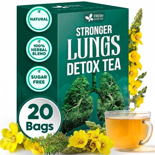 FreshDrinkUS StrongerLungs 20 Tea Bags - Mullein Leaf, Ginseng, Elderberry, Ginger & Thyme - Supports Lung Cleanse, Congestion Relief & Mucus Detox - Caffeine-Free & All-Natural - Image 1