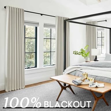 PANELSBURG 102 Inch Long Curtains,Modern Farmhouse Curtains 102 Inch Length for Living Room,Linen Textured Blackout Thermal Window Curtain Drapes 2 Panels Set,Oatmeal Beige - Image 5