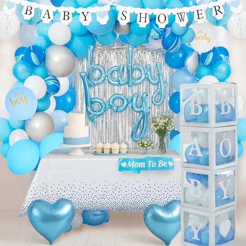 Baby Shower Decorations for Boy - All-in-One Inclusive Baby Boy Shower Blue Decorations JUMBO 165 Pcs Set - Welcome First Birthday Photo Shoot Decor Balloons Arch Boxes with Letters Kit - Image 1