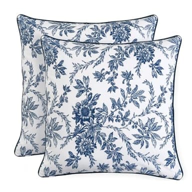 Ridhi Incremental Blue Block Print Cotton Throw Pillow Covers for Decorative Couch Pillows for Living Room, Chic Boho Cute Outdoor Thanksgiving Pillows Covers Gifts 18x18 Inches - Image 1