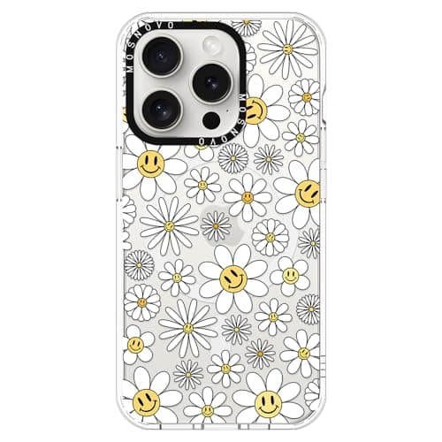 MOSNOVO Case for iPhone 15 Pro, [Compatible with Magsafe] [Buffertech 6.6ft Military-Grade Drop Protection] [Anti Peel Off Tech] Clear Phone Case Design - Happy Daisy Blooms - Image 1