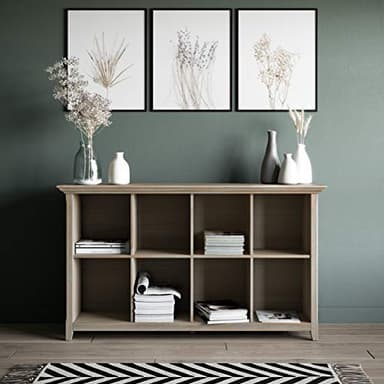 SIMPLIHOME Amherst Console Table - 57 Inch Wide Solid Wood 8-Cube Storage Sofa Table in Distressed Grey, Transitional Cube Bookcase for Entryway or Living Room with Molded Top and Tapered Legs - Image 3
